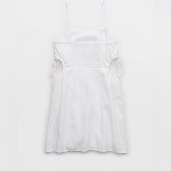 Aerie Linen Blend Mini Dress White Adjustable Strap Lined Side cutout - Picture 13 of 14